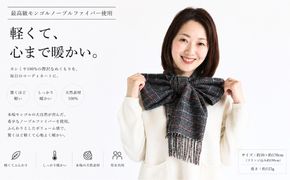 G3563 『Noble Fibre』100％カシミヤ・マフラー グレーン＆チェック フリンジ付き【高級 カシミア おしゃれ ファッション 防寒 かしみあ】