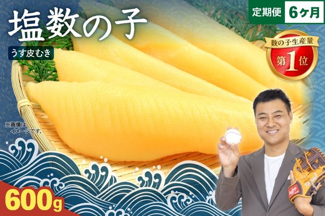 【6か月定期便】塩数の子【うす皮むき】600g　1本物（大サイズ）ポリポリ食感がクセになる！ 全6回 R001-056