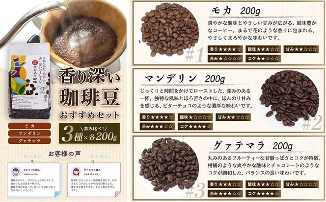 【サンスイ珈琲】香り深いコーヒー豆【粉または豆】200g×3種類 おすすめセット