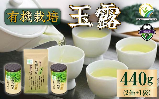 お茶 玉露 計440g 国産 有機栽培 180g × 2缶 80g × 1袋 セット 有機 茶葉 オーガニック ティー 無農薬 日本 茶 飲料 健康 静岡 緑茶 プチ ギフト 贈答 薮崎園 静岡県 藤枝市