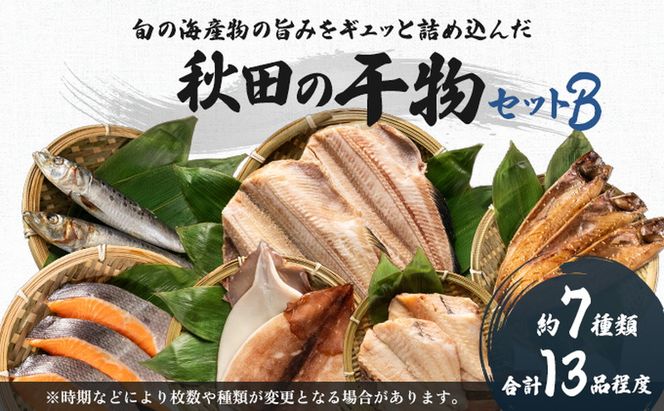 秋田の干物セットＢ 13品程度(干物7種類程度）（干物 セット 人気 詰め合わせ 鮭 さば しまホッケ他） 長期保存 カレイ一夜干し 