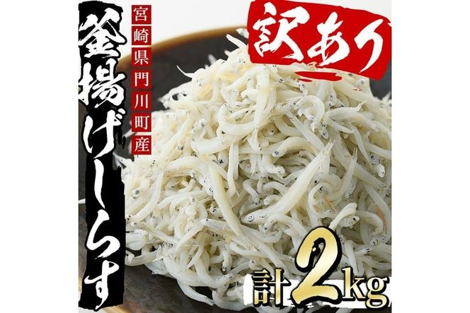 ＜訳あり・業務用＞数量限定！宮崎県産の釜揚げしらす(計2kg)小魚 魚介 海鮮 国産 冷凍【AS-4】【岩田水産】