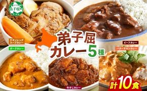 1447.  弟子屈 カレー 5種 食べ比べ 計10個 中辛 バターチキンカレー スープカレー ビーフカレー ポークカレー 牛すじカレー 業務用 レトルト  保存食 備蓄 非常食 常温 まとめ買い グルメ 23000円  北海道 弟子屈町