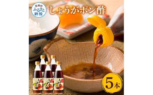 【CF-R7hbk】SNS009　生姜ぽん酢360ml×5本 - 高知県産の柚子をふんだんに使ったゆずぽん酢に爽やかな辛味の黄金しょうがをたっぷり加えた特別な一品 ポン酢 ぽん酢しょうゆ 生姜 黄金しょうが 調味料 ドレッシング 鍋