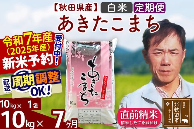 ※令和7年産 新米予約※《定期便7ヶ月》秋田県産 あきたこまち 10kg【白米】(10kg袋) 2025年産 お届け周期調整可能 隔月に調整OK お米 みそらファーム|msrf-10607