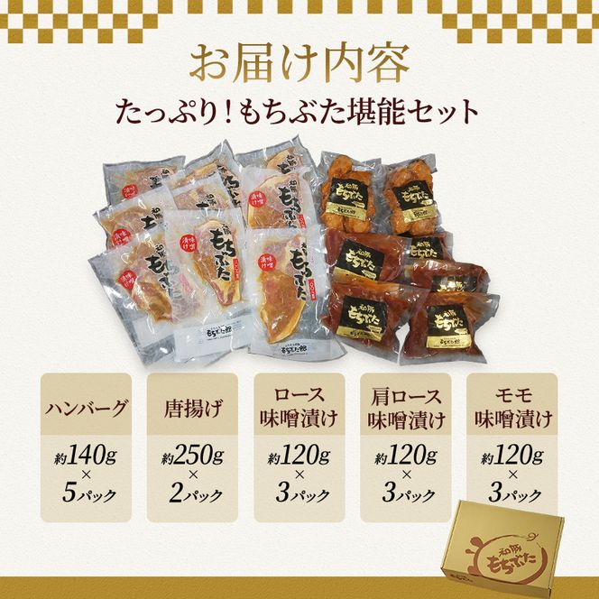もちぶた 3種 食べ比べ ハンバーグ 140g 唐揚げ 250g  味噌漬け
