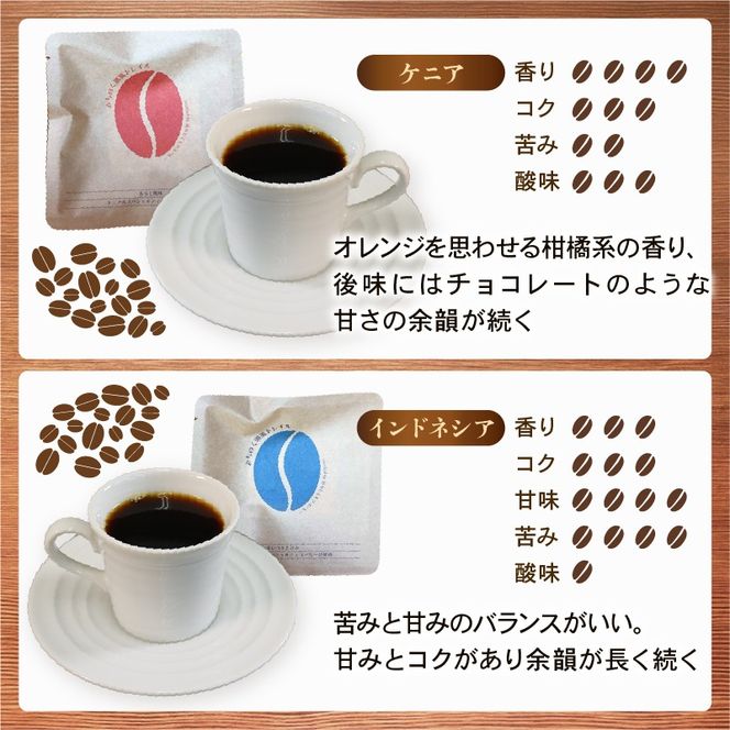 【みちのく潮風トレイル 限定パッケージ】ドリップパックコーヒー [赤/青]ケニア/インドネシア 各8袋(計16袋) [moku015]