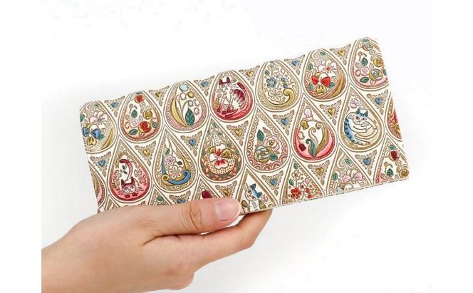 【文庫屋大関】束入れ 花と猫＜ローズ＞【皮革工芸品】 財布 お札 お札入れ 長財布 カード 小銭 牛革 手作り 日本製 墨田区 東京都