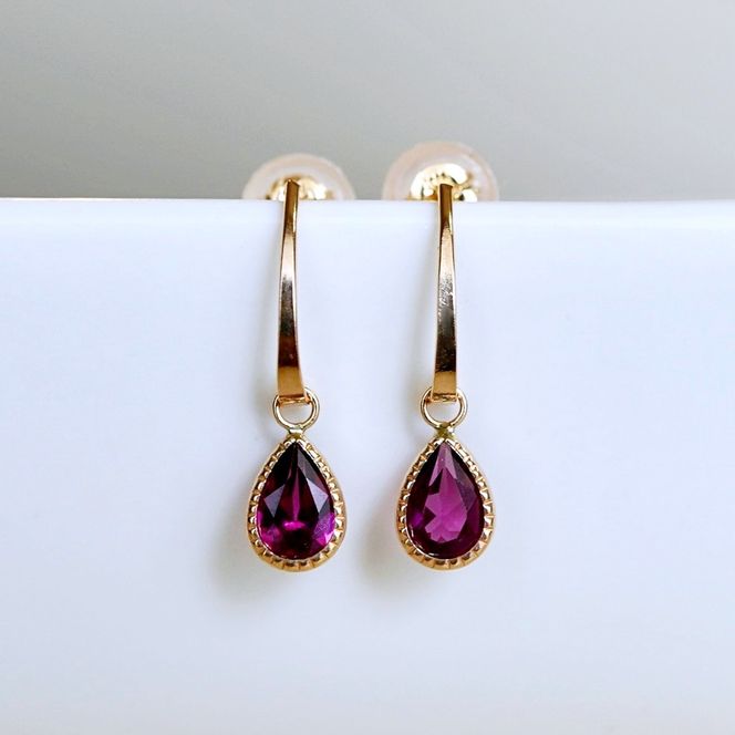 K10YG(10金) イエローゴールド 揺れる ロードライトガーネット アンティーク ピアス 保証書付 SR-2223-1 242-043-e