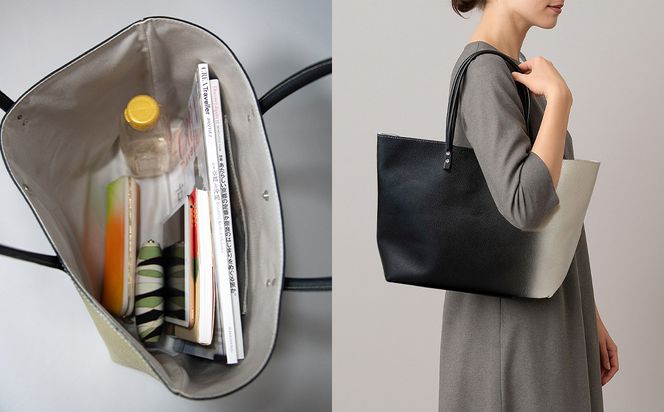 【池内友禅】SOMEA brume レザートートバッグL(幽玄 (黒×白金) 箔ぼかし)｜京都 友禅染 ブランド バッグ 鞄 人気［ かばん トートバッグ おすすめ 革製品 本格 通勤 大容量 雑貨 高級 男女兼用 お取り寄せ 通販 送料無料 ふるさと納税 ］ 261009_B-CA125