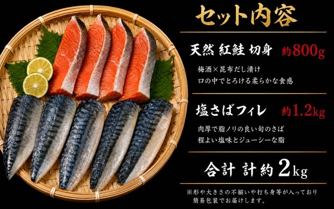 【ご家庭用訳あり】人気の塩さばフィレ＆紅鮭切身セット計2kg/ 和歌山 魚 さば 鮭 ※離島への配送不可【uot797C】