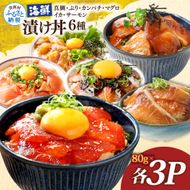 漬け丼6種セット 真鯛・ブリ・カンパチ・マグロ・サーモン・イカ 1食80g×各3P タイ 鰤 鮪 海鮮丼 刺身 海鮮 魚介 魚 お茶漬け 炊き込みご飯 惣菜 おかず 冷凍 配送