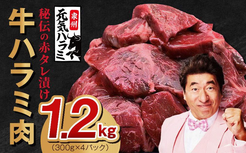 [TVで紹介!]牛ハラミ肉 総量 1.2kg(300g×4P) 秘伝の赤タレ漬け[牛肉 焼肉用 焼くだけ はらみ 小分け BBQ やきにく 肉厚 人気 高評価 訳あり サイズ不揃い 1500億突破CP]
