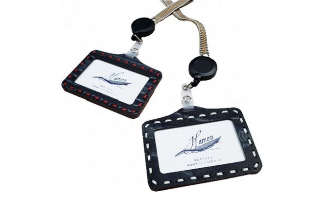 HAMON-WOOCA- IDケース＆真田紐ストラップ（麻糸カラー：白／赤） 雑貨 日用品 文房具 ファッション小物 