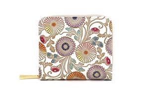 【文庫屋大関】二つ折りファスナーミニ財布 更紗菊【皮革工芸品】財布 二つ折り 小物 お札 カード 小銭 コンパクト 牛革 手作り 日本製 墨田区 東京都