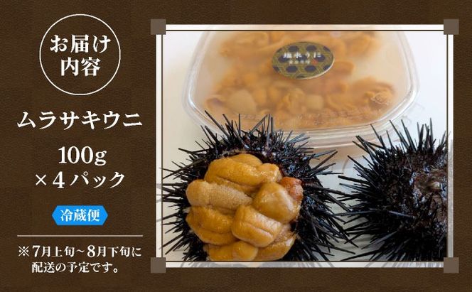 ＜先行予約＞ 北海道産 ムラサキウニ（正規品）400g【ogm-033】生うに 塩水うに ミョウバン不使用 海鮮 国産 北海道 伊達 ふるさと納税
