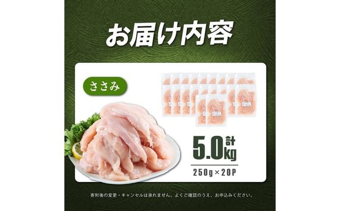 小分けで便利！鹿児島県産若鶏ささみ 計5kg(250g×20P) a5-258