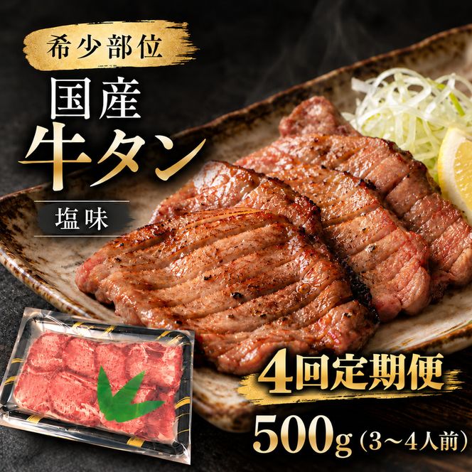 【全4回定期便】 希少部位 国産 牛タン 塩味 500g (3～4人前) 焼肉 BBQ 家族 大河原町