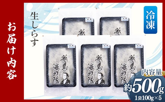 鮮度抜群の生しらす 100g×5袋 - 国産 生食 小分けパック 海鮮 新鮮 そのまま 魚介 釜揚げしらす しらす丼 海鮮丼 ご飯のお供 お取り寄せ 産地直送 竜馬 龍馬の海鮮隊 野島水産 高知県 香南市 冷凍 nz-0092