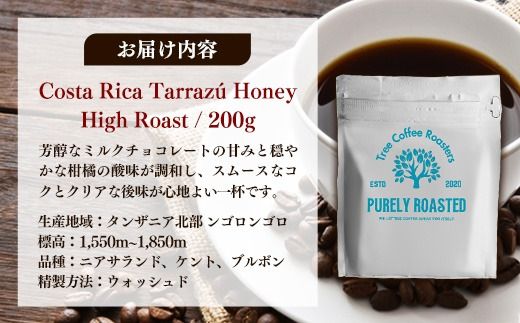 【完全受注焙煎】Tree Coffee Roasters「コスタリカ タラス ハニー ハイロースト」 200g - コーヒー 豆 こだわり 自家焙煎 コーヒー豆 熱風式焙煎 本格 贈り物 おすすめ 人気 沖縄県 八重瀬町