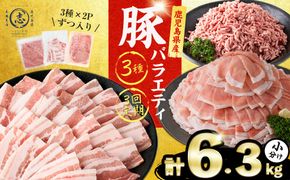 【3回定期便】鹿児島県産 豚肉 バラエティ セット3種 (2.1kg×3回 計6.3kg) t0039-006