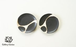 【沖縄のかわいい器】陶factory509 モノクロ皿小　ペア／ブチ