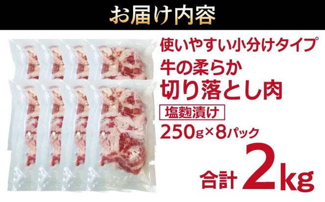 G3393 牛肉 切り落とし 塩麹漬け 合計2kg【味付け 小分け 焼くだけ 簡単調理 BBQ 牛肉 250g×8袋】