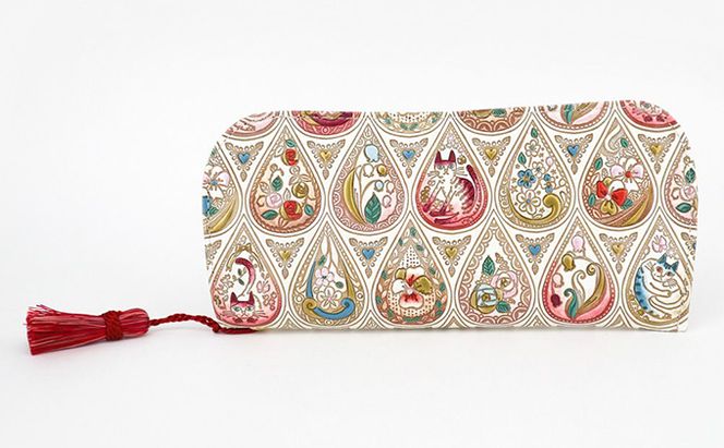 【文庫屋大関】メガネケース　花と猫＜ローズ＞【皮革工芸品】 ファッション小物 民芸品 