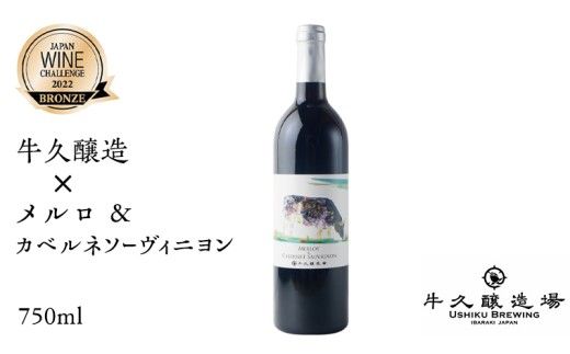 【JWC2022 受賞】牛久醸造×メルロ＆カベルネ・ソーヴィニヨン 750ml×1 茨城県産 牛久醸造場 日本ワイン ワイン お酒 贈り物 受賞 上品 果実 クリスマス 誕生日 赤ワイン JWC2022 受賞 辛口 ミディアムボディ 