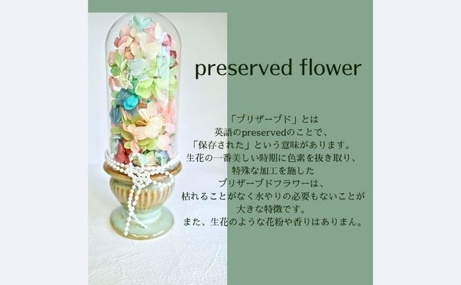 パステル紫陽花のお供え花　優しい色のあじさい プリザーブドフラワー 仏花 ガラスドーム パステルカラー 紫陽花 プリザーブド 仏壇 フューネラル ギフト 家族 ペット パール ピンク お供え ご供花 雑貨
