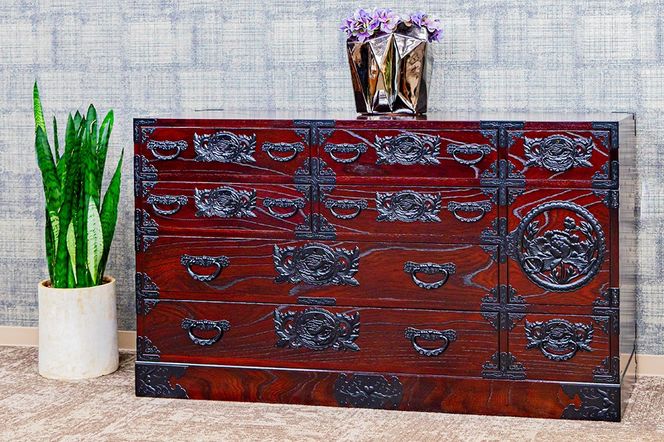 仙台箪笥 130巾横長箪笥 拭き漆塗り KC-12B （申込書返送後、1ヶ月～6ヶ月程度でお届け） 欅産業 たんす 家具 収納 インテリア|06_kyk-730301