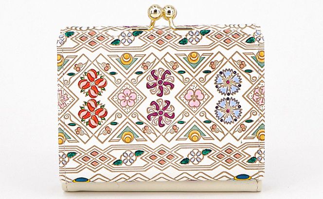 【文庫屋大関】三つ折りミニ財布　花菱【皮革工芸品】 ファッション 小物 民芸品 お札 カード 小銭 手のひらサイズ コンパクト 大人かわいい 牛革 手作り 国産 