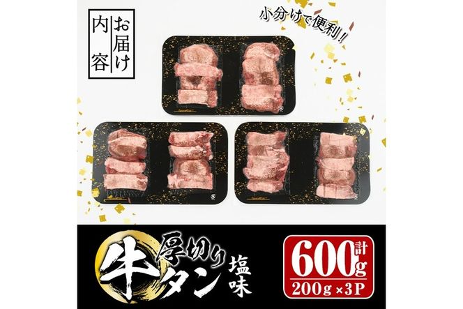 厚切り 塩味 牛タン (計600g) 小分け 牛肉 肉 タン 牛たん 味付け 焼肉 塩 BBQ 冷凍 大分県 佐伯市【DH262】【(株)ネクサ】