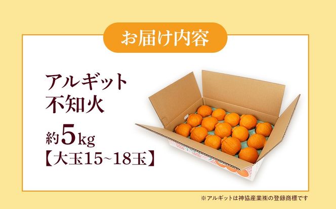 アルギット 不知火 約5kg 大玉 サイズ（15～18玉）| 先行予約 不知火 デコ みかん 甘い おいしい ジューシー 完熟 期間限定 数量限定 フルーツ 果物 柑橘 人気 おすすめ 高級 こだわり ギフト 旬 お取り寄せ 送料無料 和歌山 有田川町 DT016