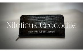 【極上】クロコダイルラウンドファスナー長財布 マットBLK 304018_AX19