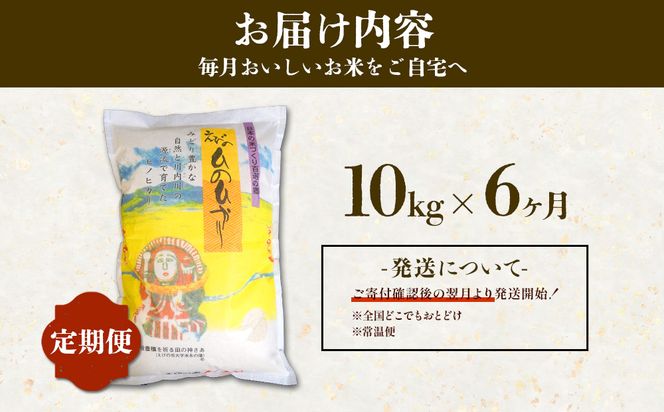 【6回定期便】米 えびの産 ひのひかり 10kg×6ヶ月 合計 60kg 米 お米 精米 白米 ご飯 ヒノヒカリ 国産 宮崎県産 特選米 九州産 送料無料 コメ おにぎり つや 艶 ツヤ たまごかけごはん 卵かけご飯 卵かけごはん TKG 冷めても美味しい