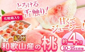 【先行予約】桃 もも 紀州 和歌山産 の 桃 4kg 化粧箱入 魚鶴商店《2026年6月下旬-8月上旬より発送予定》  和歌山県 日高川町 贈り物 ギフト---wshg_cuot150_6g8j_25_26000_4kg---