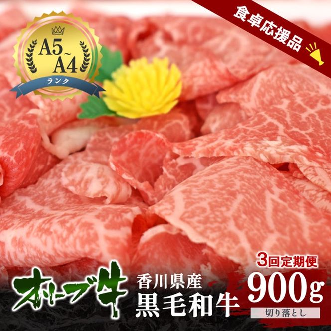 【3回定期便 偶数月お届け】「期間限定」香川県産黒毛和牛オリーブ牛「切り落とし900g(300g×3p)」牛肉 肉 お肉 和牛 香川 香川県 東かがわ市