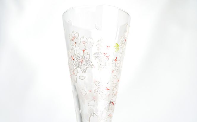 【絵付け手描き】シャンパングラス「桜日和 (さくらびより) 」 江上智子作 | シャンパン 硝子 食器 おしゃれ 一点もの 家庭用