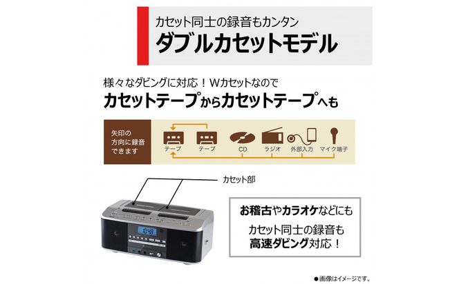 東芝 カセットテープ高速ダビング　カラオケにも便利なダブルラジカセ TY-CDW991(S) 141305_KV65