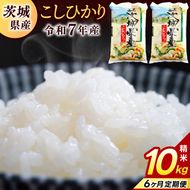 【6ヶ月定期便】コシヒカリ 10kg (5kg × 2袋) 総計 60kg【令和7年産】米 精米 白米 こしひかり 定期便 茨城県 鹿嶋市 国産 送料無料 お米 ごはん おにぎり 冷めても 美味しい 粘り うまみ 厳選 出荷直前精米 ツヤ かおり うまい（KY-4）