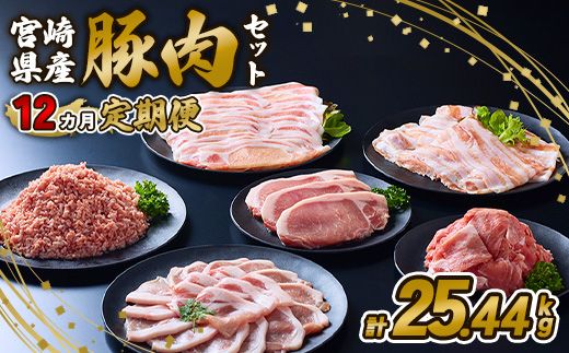 【12ヶ月定期便】宮崎県産 いもこ豚 月替わり定期便 25.44kg 12回 毎月 お楽しみ 満喫 満足 堪能 セット しゃぶしゃぶ 切り落とし 小分け 豚 豚バラ ロース 肩ロース スライス 小間切れ 豚丼 しょうが焼き 国産 九州産 宮崎 ブランド 冷凍 送料無料