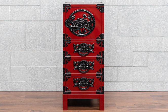 仙台箪笥 35巾脚付すきまチェスト 朱色漆塗り KEB-120B（お申込書返送後3ヵ月～8ヵ月程度でお届け）|06_kyk-720201