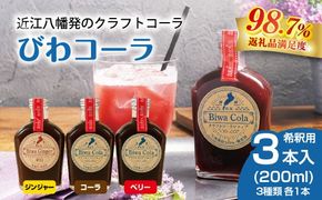 クラフトコーラシロップ「びわコーラ」3種飲み比べ 200ml×3本セット【DC07W】（滋賀県　近江八幡市）