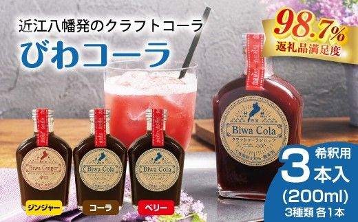 クラフトコーラシロップ「びわコーラ」3種飲み比べ 200ml×3本セット【DC07W】（滋賀県　近江八幡市）