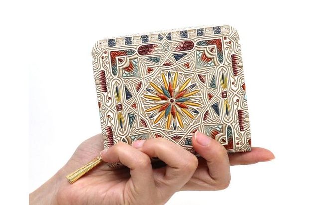 【文庫屋大関】二つ折りファスナーミニ財布 カロー＜ブロンズ＞【皮革工芸品】財布 二つ折り 小物 お札 カード 小銭 コンパクト 牛革 手作り 日本製 墨田区 東京都