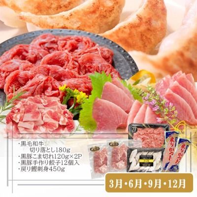 定期便(3回配送)枕崎お楽しみ便(A5黒毛和牛・鰹・黒豚加工品・さつまあげetc) LL-6004 【1462800】