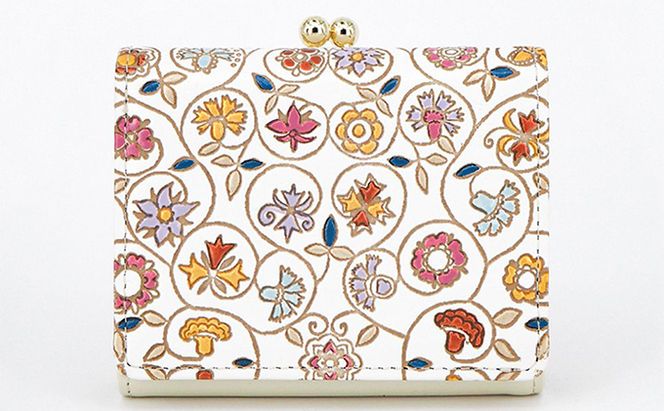 【文庫屋大関】三つ折りミニ財布　金唐小花【皮革工芸品】 ファッション 小物 民芸品 お札 カード 小銭 手のひらサイズ コンパクト 大人かわいい 牛革 手作り 国産 