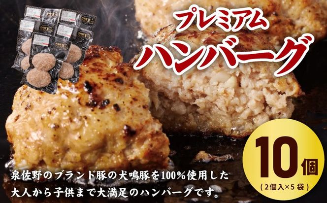 G5376 犬鳴豚の手作りプレミアムハンバーグ（10個入り）犬鳴豚餃子6個 セット【国産 豚肉 泉佐野ブランド豚 犬鳴ポーク 普段使い】