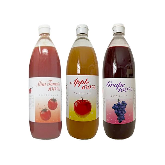 笠井園のジュース3種セット 計3本（ミニトマト リンゴ ブドウ：各1L×1本ずつ ）トマトジュース 飲料類 りんご 果汁飲料 野菜飲料 ぶどうジュース ジュース [くだものの笠井園]